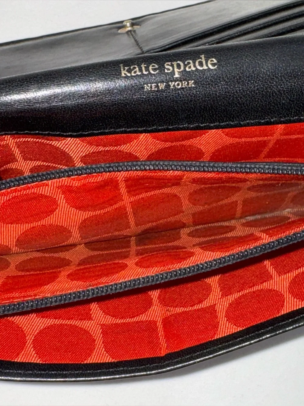 Kate Spade New York Metro Perforated Black Leather Flap Wallet Clutch Pouch EUC